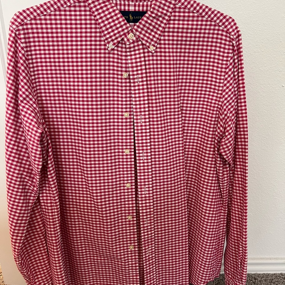 Ralph Lauren Men’s L size Red plaid 100% cotton long sleeve shirt